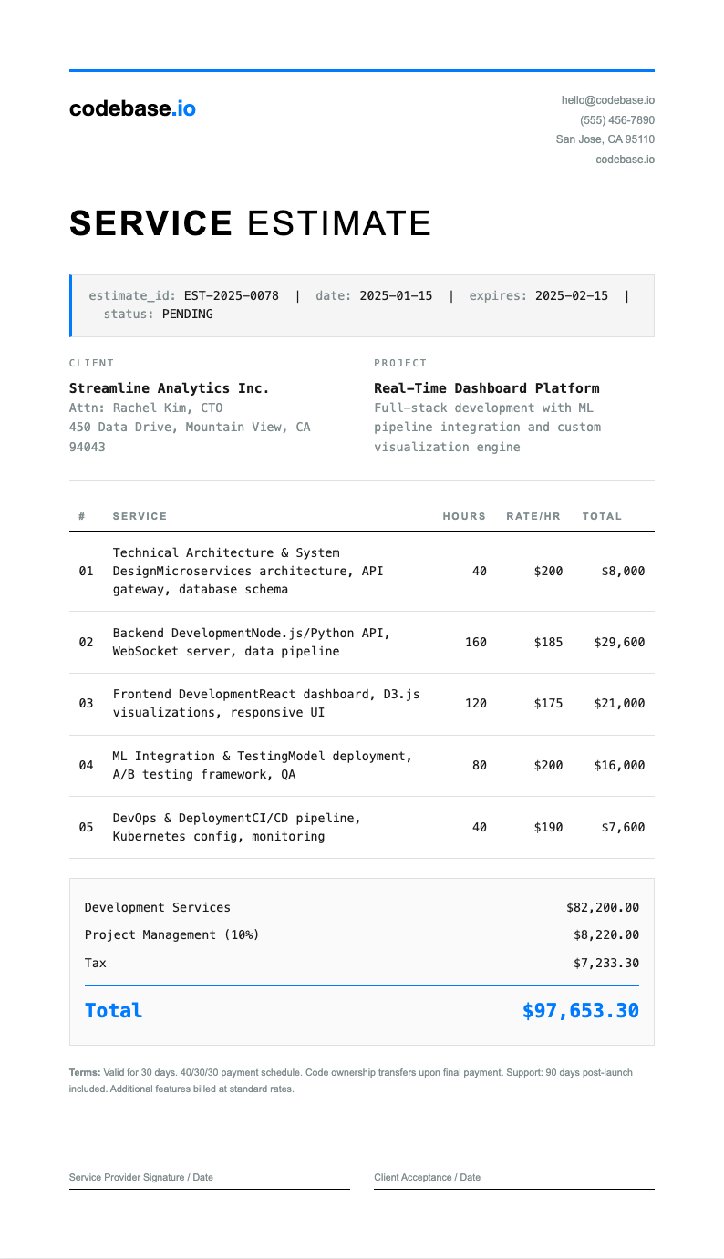 Tech minimalist service estimate